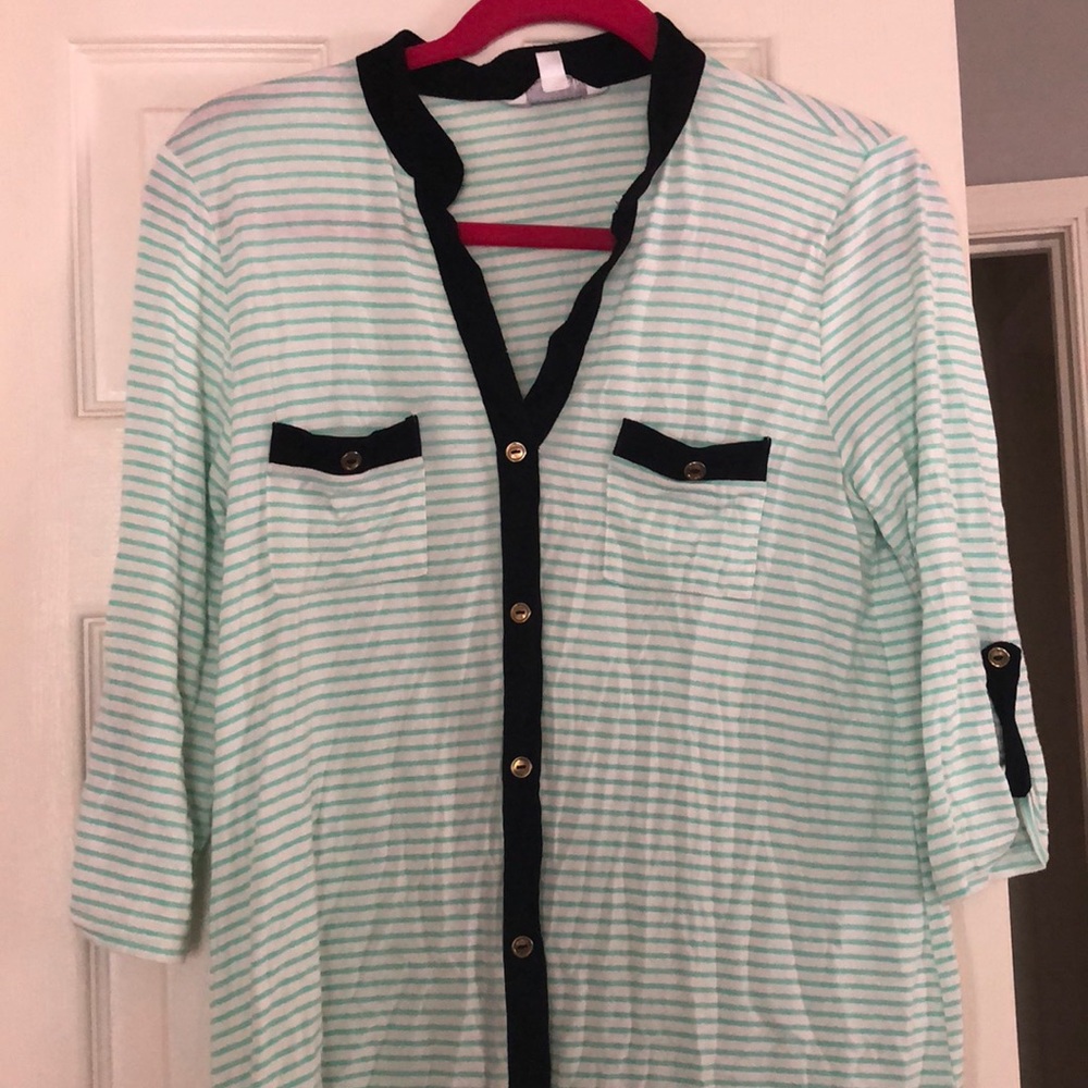 Light green cream striped casual shirt